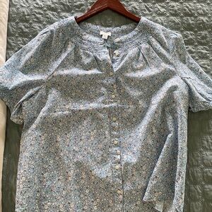 J. Crew Light Blue Floral Blouse